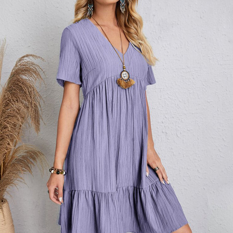 Vestido Feminino Curto Boho com Babados e Decote V – Leve, Elegante e Perfeito para o Verão