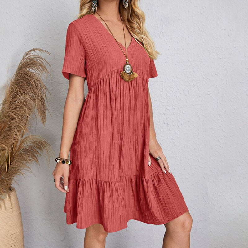Vestido Feminino Curto Boho com Babados e Decote V – Leve, Elegante e Perfeito para o Verão