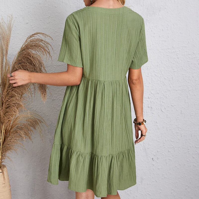 Vestido Feminino Curto Boho com Babados e Decote V – Leve, Elegante e Perfeito para o Verão