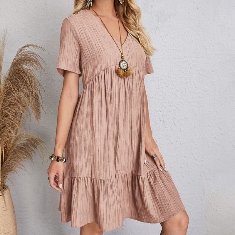 Vestido Feminino Curto Boho com Babados e Decote V – Leve, Elegante e Perfeito para o Verão