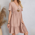Vestido Feminino Curto Boho com Babados e Decote V – Leve, Elegante e Perfeito para o Verão