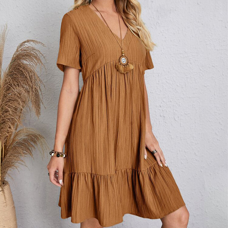 Vestido Feminino Curto Boho com Babados e Decote V – Leve, Elegante e Perfeito para o Verão