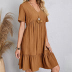 Vestido Feminino Curto Boho com Babados e Decote V – Leve, Elegante e Perfeito para o Verão