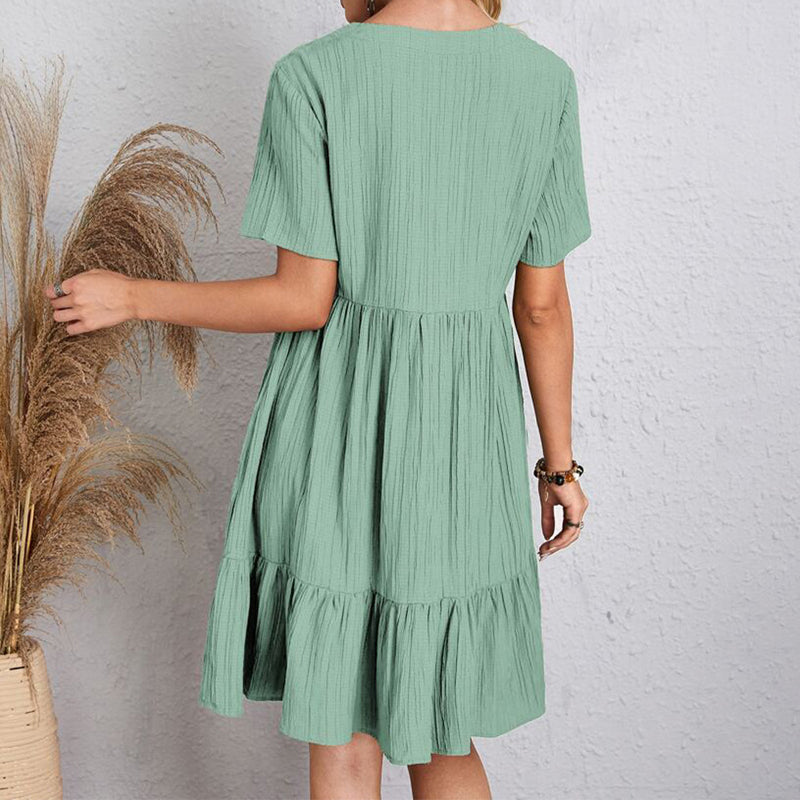 Vestido Feminino Curto Boho com Babados e Decote V – Leve, Elegante e Perfeito para o Verão