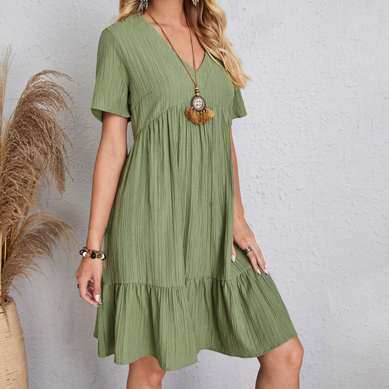 Vestido Feminino Curto Boho com Babados e Decote V – Leve, Elegante e Perfeito para o Verão