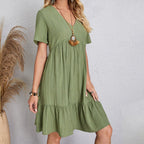 Vestido Feminino Curto Boho com Babados e Decote V – Leve, Elegante e Perfeito para o Verão