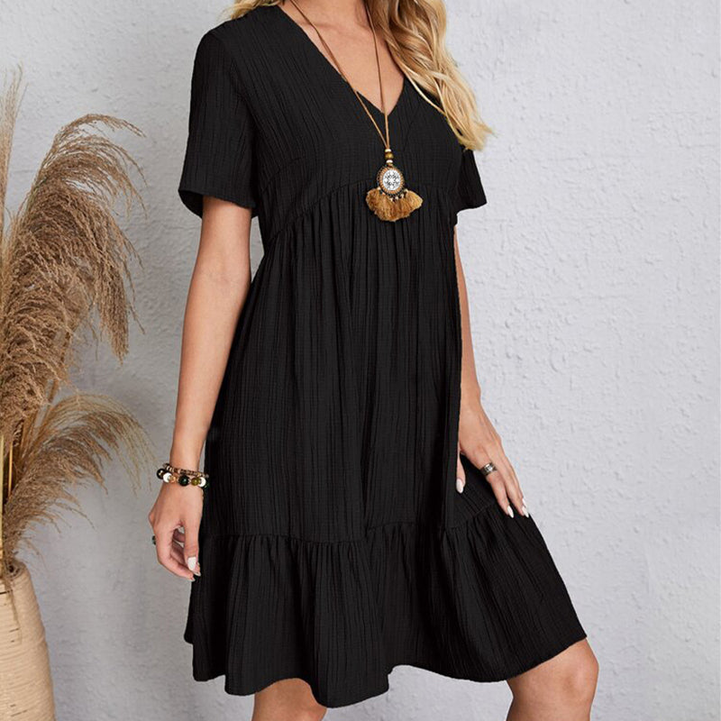 Vestido Feminino Curto Boho com Babados e Decote V – Leve, Elegante e Perfeito para o Verão