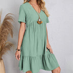 Vestido Feminino Curto Boho com Babados e Decote V – Leve, Elegante e Perfeito para o Verão