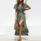 Vestido Longo Floral Boho de Verão em Chiffon com Babados