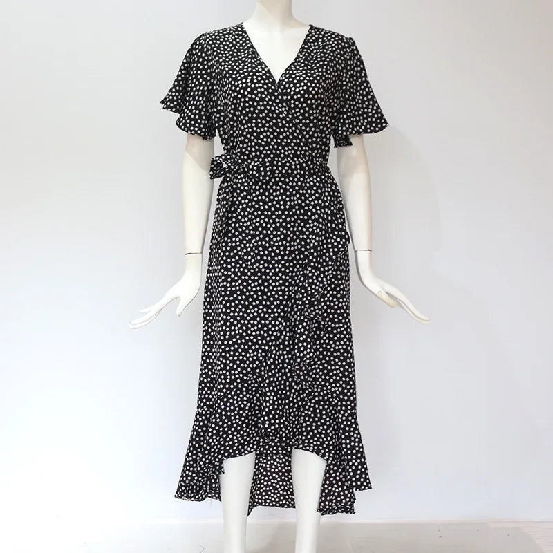 Vestido Longo Floral Boho de Verão em Chiffon com Babados