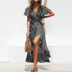 Vestido Longo Floral Boho de Verão em Chiffon com Babados