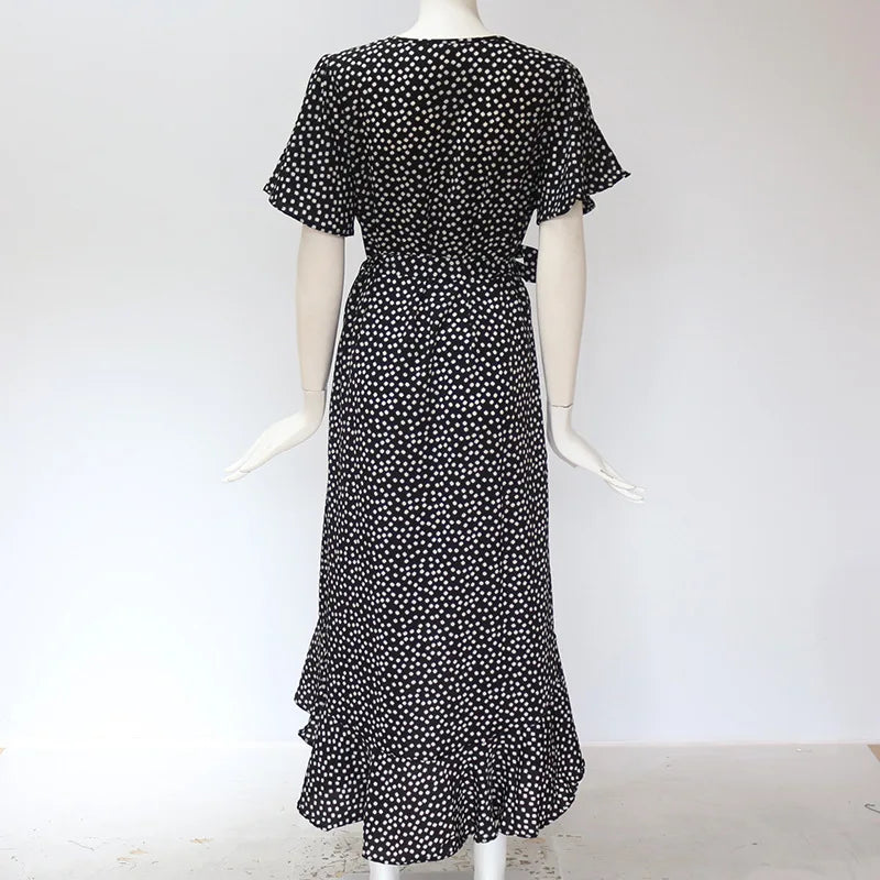 Vestido Longo Floral Boho de Verão em Chiffon com Babados