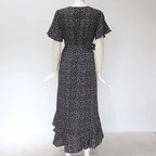 Vestido Longo Floral Boho de Verão em Chiffon com Babados
