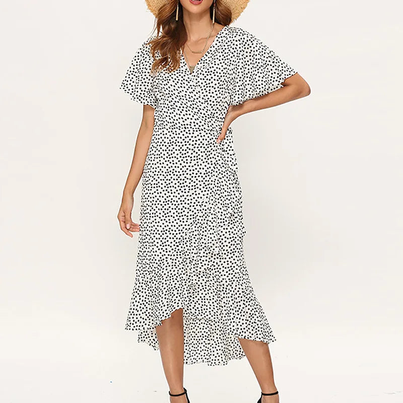 Vestido Longo Floral Boho de Verão em Chiffon com Babados
