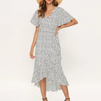 Vestido Longo Floral Boho de Verão em Chiffon com Babados