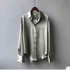 Camisa de Seda/Cetim Fashion com Botões – Estilo Vintage Feminino