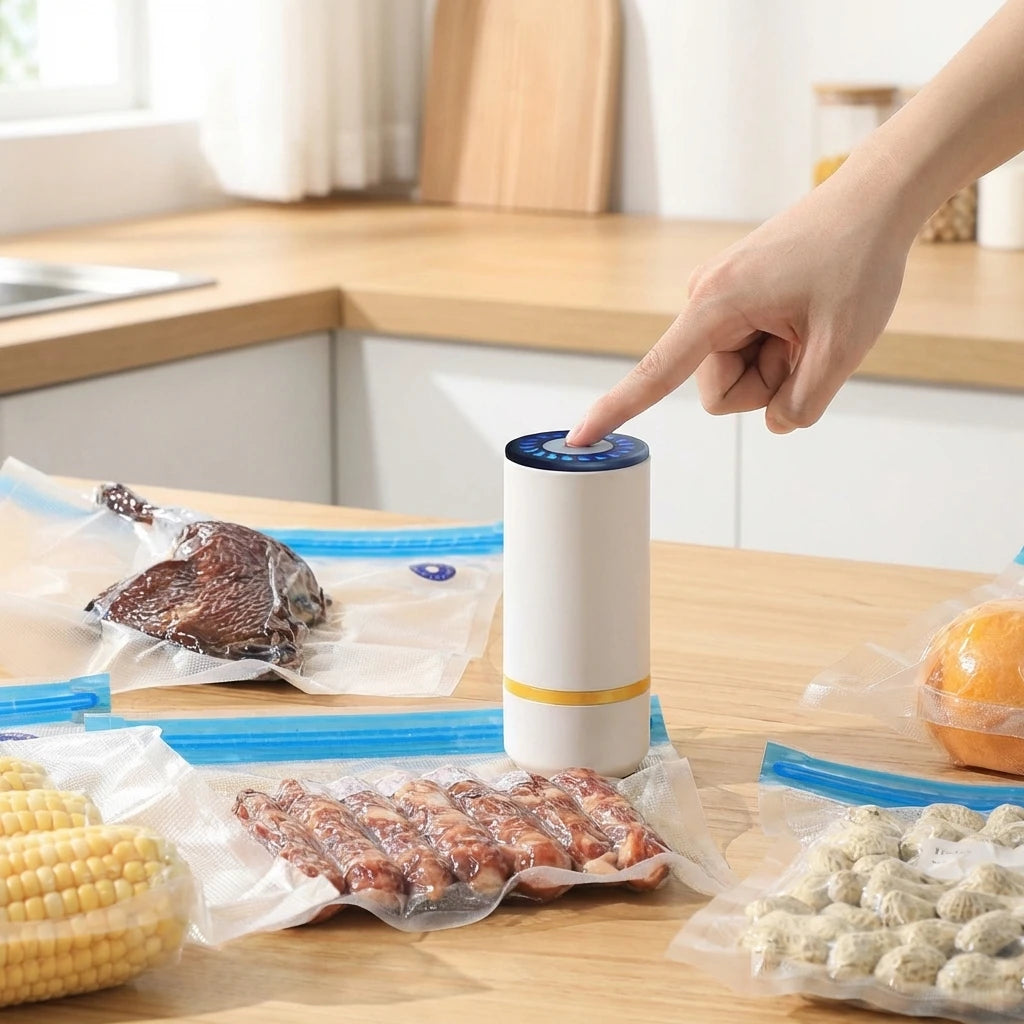 Bomba de Vácuo Elétrica Portátil Recarregável – Conservação Inteligente de Alimentos