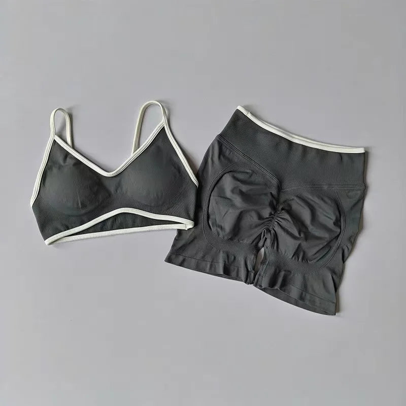 Conjunto Fitness Feminino Sem Costura – Top com Alças + Legging de Alta Sustentação | Secagem Rápida e Respirável