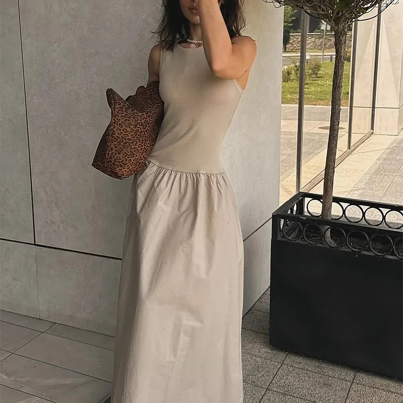 Vestido Longo Preto Feminino HXAO – Regata com Decote Redondo, Elegante e Confortável