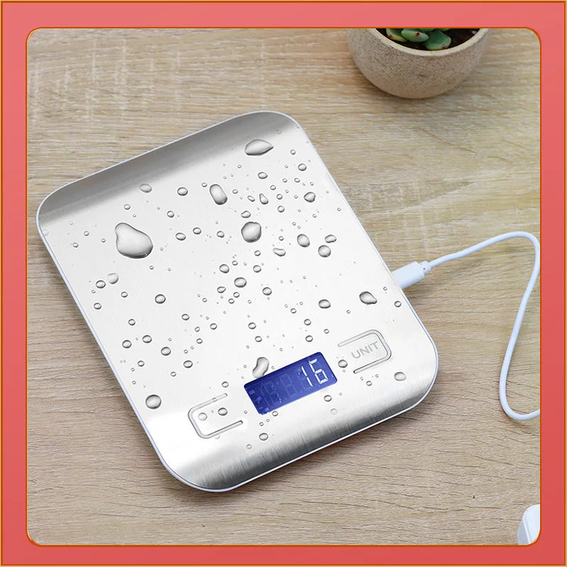 Balança Digital de Cozinha 5kg ou 10kg em Aço Inox – Precisa, Compacta e Recarregável