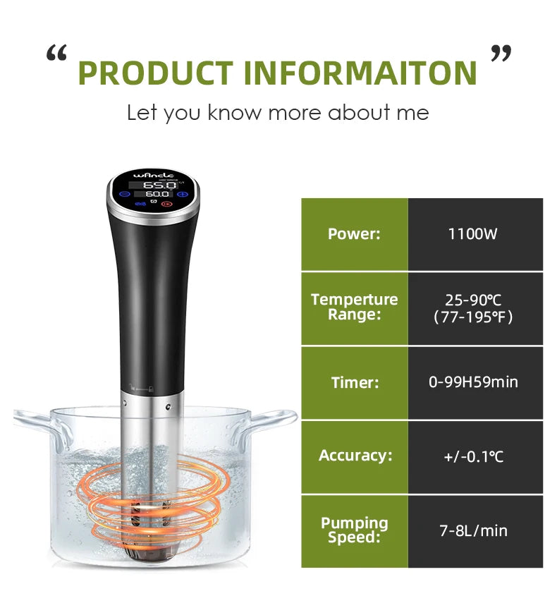 Sous Vide Profissional Wancle® IPX7 – Cozimento a Vácuo Preciso, Silencioso e à Prova d’Água