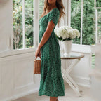 Vestido Feminino Boho Midi com Estampa Animal, Manga Bufante e Decote Quadrado – Verão Elegante e Estiloso