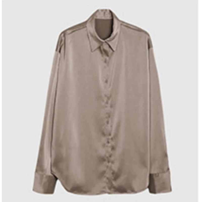 Camisa de Seda/Cetim Fashion com Botões – Estilo Vintage Feminino