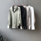 Camisa de Seda/Cetim Fashion com Botões – Estilo Vintage Feminino