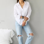 Blusa Feminina em Algodão com Gola Clássica – Manga Longa Casual Elegante