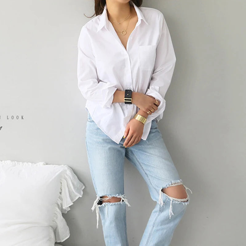 Blusa Feminina em Algodão com Gola Clássica – Manga Longa Casual Elegante