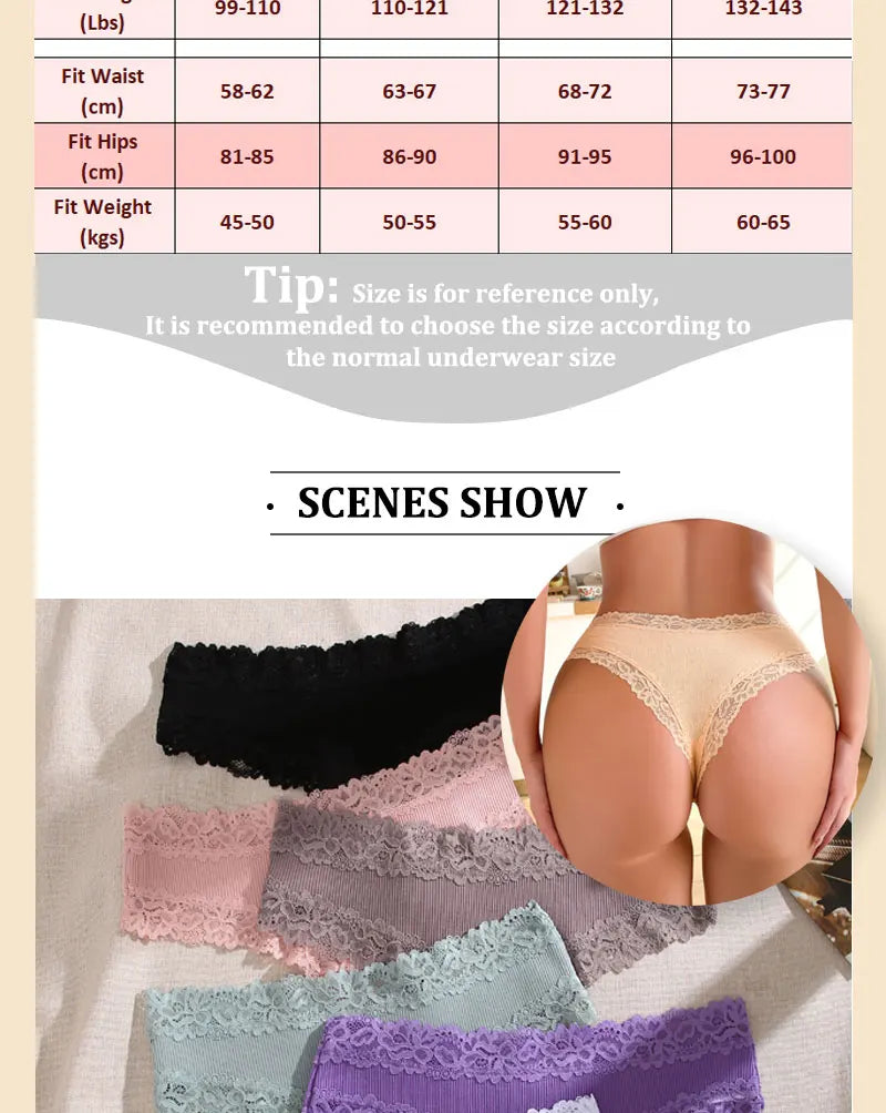 Kit com 5 Calcinhas Femininas de Algodão Sem Costura – Conforto Diário com Renda Delicada (S a XL)