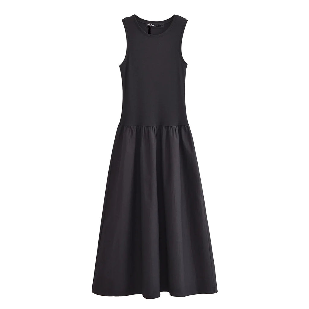 Vestido Longo Preto Feminino HXAO – Regata com Decote Redondo, Elegante e Confortável