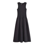 Vestido Longo Preto Feminino HXAO – Regata com Decote Redondo, Elegante e Confortável