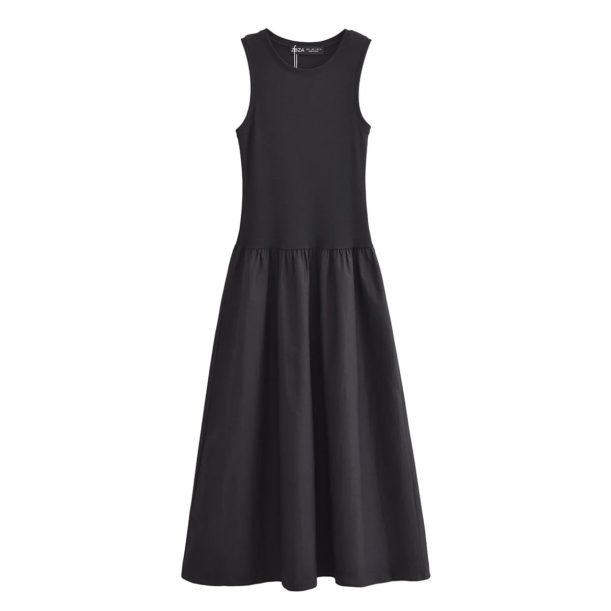 Vestido Longo Preto Feminino HXAO – Regata com Decote Redondo, Elegante e Confortável