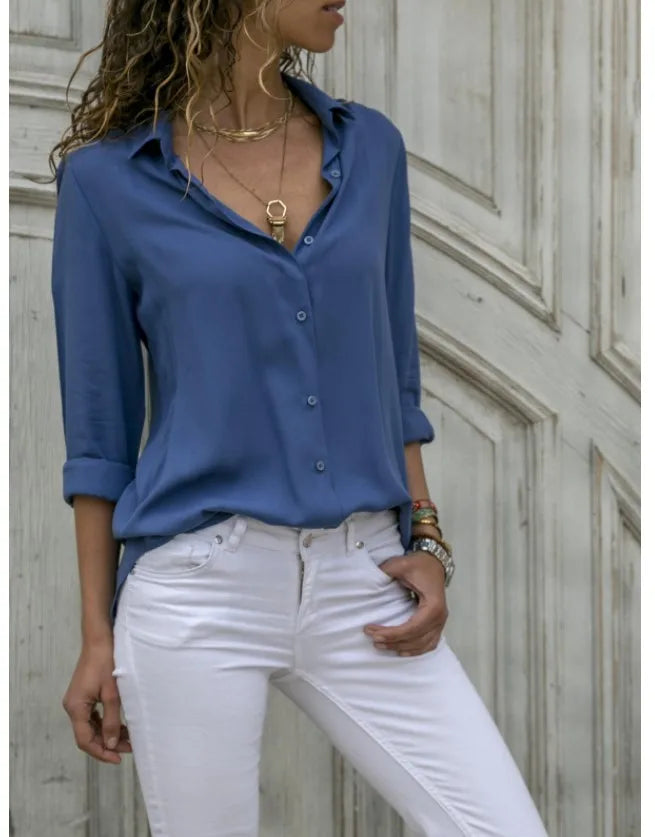 Camisa Feminina Vintage com Gola Polo – Elegante, Confortável e Versátil para o Dia a Dia