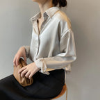 Camisa de Seda/Cetim Fashion com Botões – Estilo Vintage Feminino