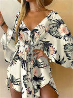 Vestido Boho Estampado com Decote V e Manga Morcego – Mini Soltinho