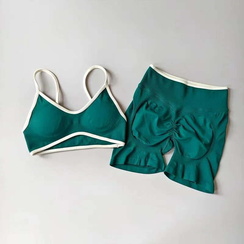 Conjunto Fitness Feminino Sem Costura – Top com Alças + Legging de Alta Sustentação | Secagem Rápida e Respirável