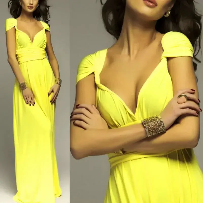 Vestido Longo Feminino Multiuso com Decote V – Elegância Boho para Todas as Ocasiões