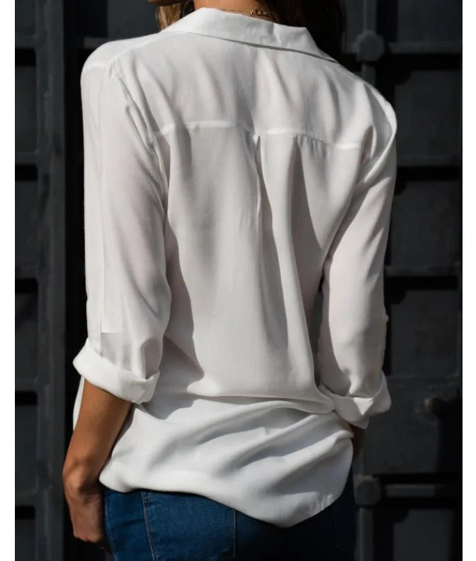 Camisa Feminina Vintage com Gola Polo – Elegante, Confortável e Versátil para o Dia a Dia