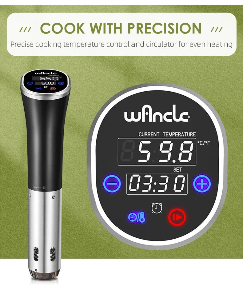 Sous Vide Profissional Wancle® IPX7 – Cozimento a Vácuo Preciso, Silencioso e à Prova d’Água