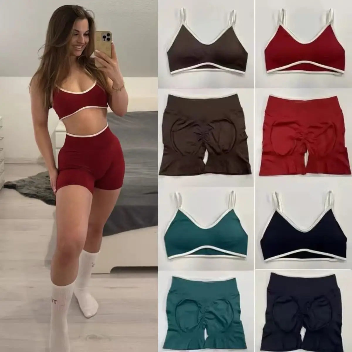 Conjunto Fitness Feminino Sem Costura – Top com Alças + Legging de Alta Sustentação | Secagem Rápida e Respirável