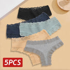 Kit com 5 Calcinhas Femininas de Algodão Sem Costura – Conforto Diário com Renda Delicada (S a XL)