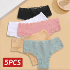 Kit com 5 Calcinhas Femininas de Algodão Sem Costura – Conforto Diário com Renda Delicada (S a XL)