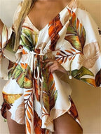 Vestido Boho Estampado com Decote V e Manga Morcego – Mini Soltinho