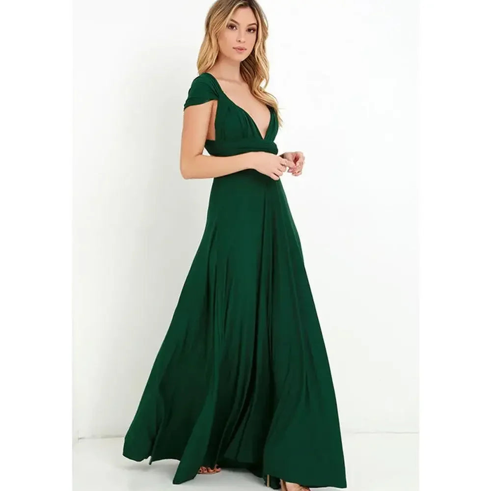 Vestido Longo Feminino Multiuso com Decote V – Elegância Boho para Todas as Ocasiões