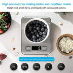Balança Digital de Cozinha 5kg ou 10kg em Aço Inox – Precisa, Compacta e Recarregável