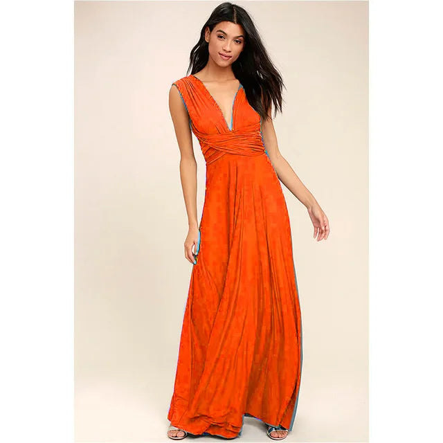 Vestido Longo Feminino Multiuso com Decote V – Elegância Boho para Todas as Ocasiões