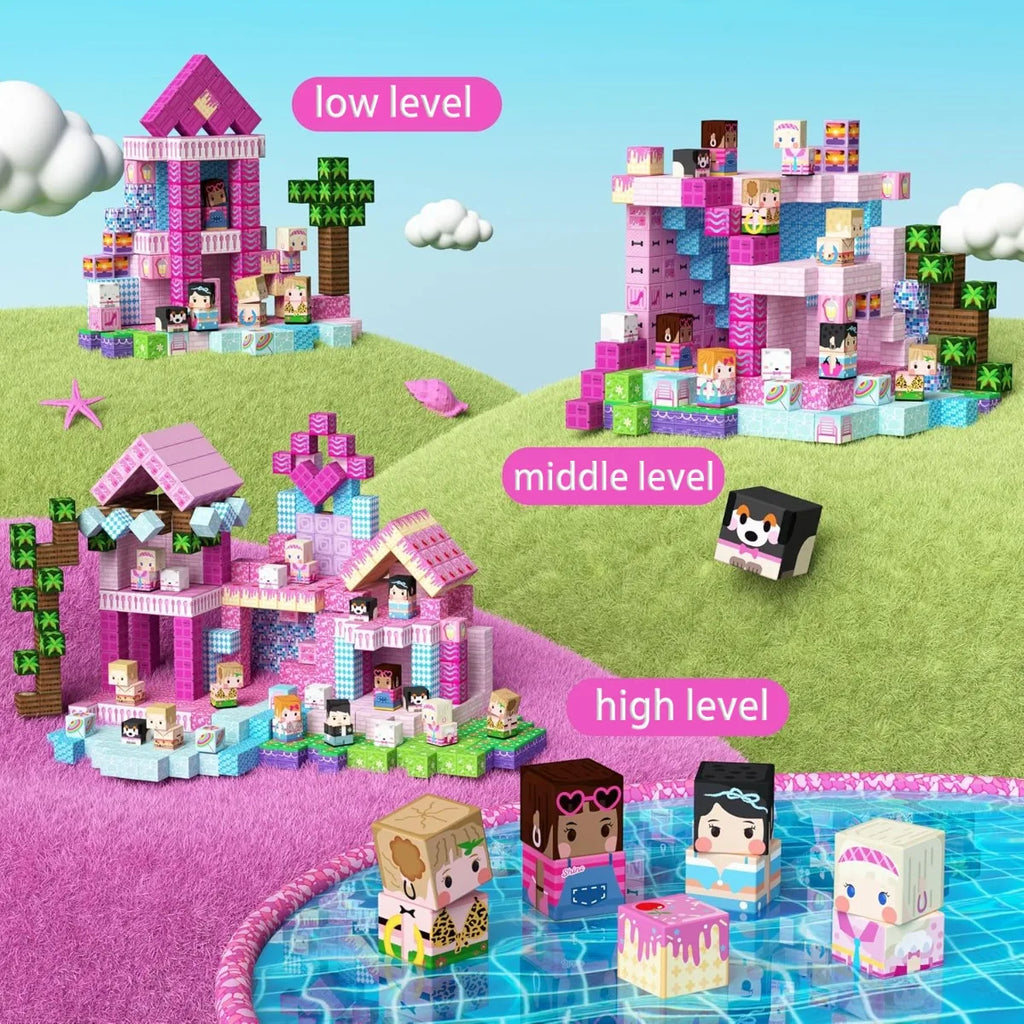 Blocos Magnéticos de Construção – Mundo Criativo com Castelo, Vila e Piscina (STEM)
