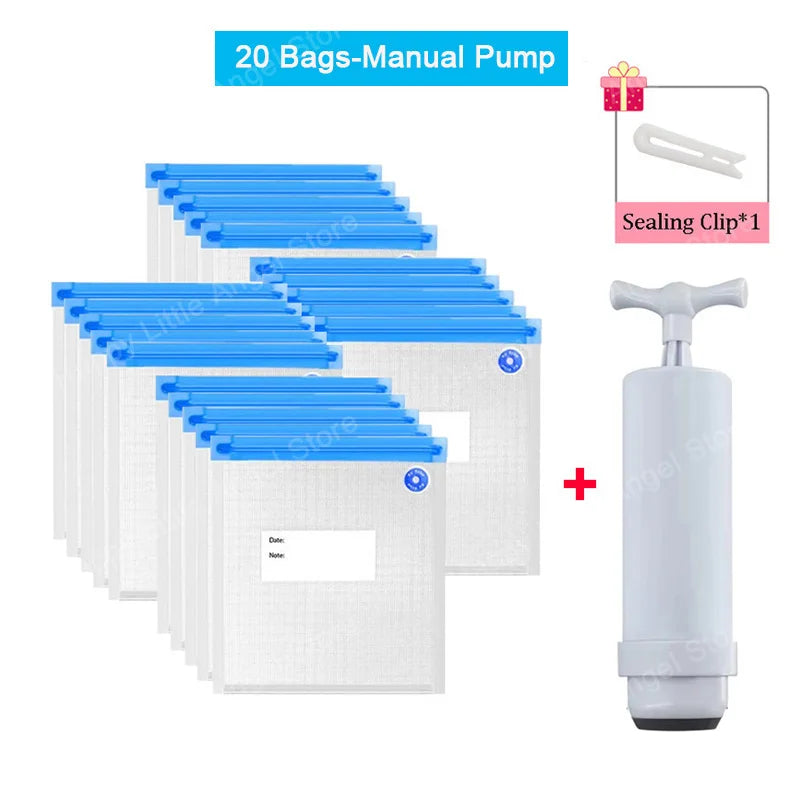 Kit Sacos a Vácuo Reutilizáveis com Bomba Elétrica USB – Conservação e Organização Inteligente